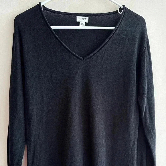 J. Crew Black V-Neck Sweater with Button Sleeves, Size XS - Picture 1 of 16
